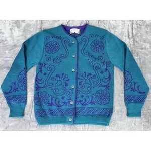 Vintage Pendleton Petite Wool Cardigan Button Front Teal Green Womens Size Small